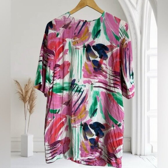 Oliveceous Multicolor Abstract Print Dress Medium - Artistic Boho & Cottagecore - Picture 12 of 12